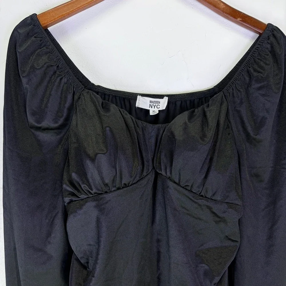 Madden‎ NYC Women's XL Black Ruched Sweetheart Neck Side Tie Crop Top Whimsigoth